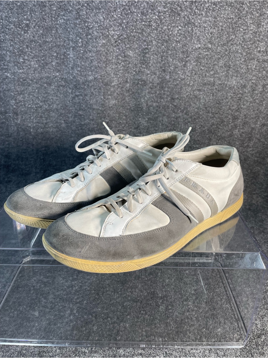 Prada Sports Men's Sz 10 Designer Shoes White & Silver Sneakers 4e1806
